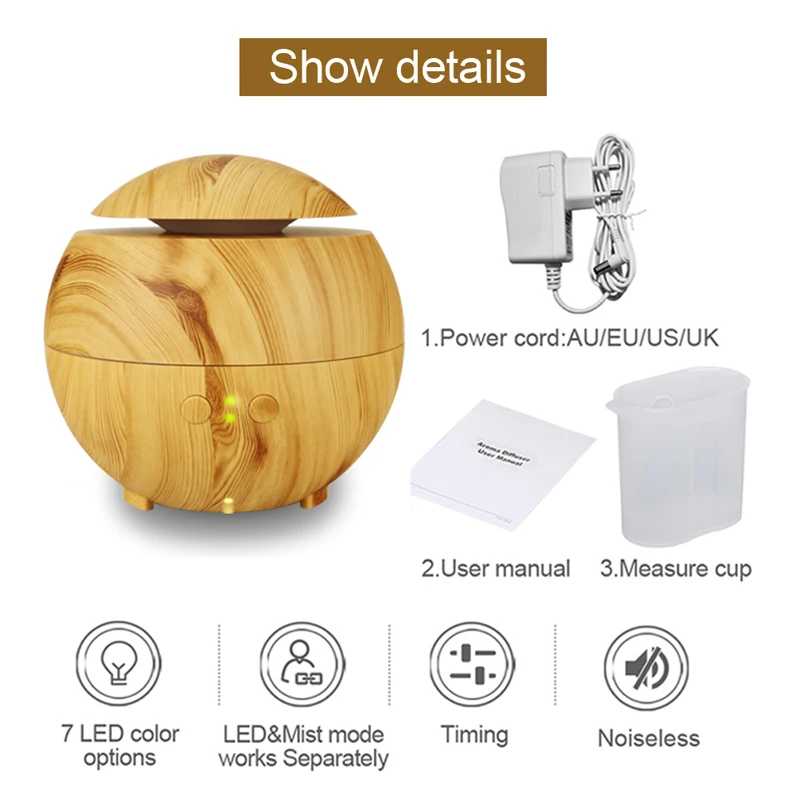 

Air ultrasonic humidifier essential oil diffuser atomizer light wood with LED night light