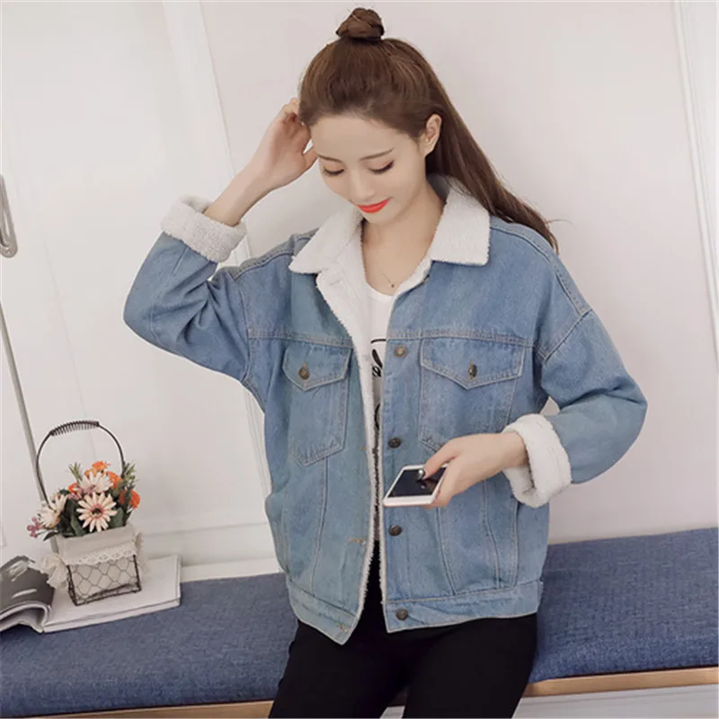 Демисезонный Новинка зимы 2018 Для женщин овечьей шерсти джинсовое пальто с 4