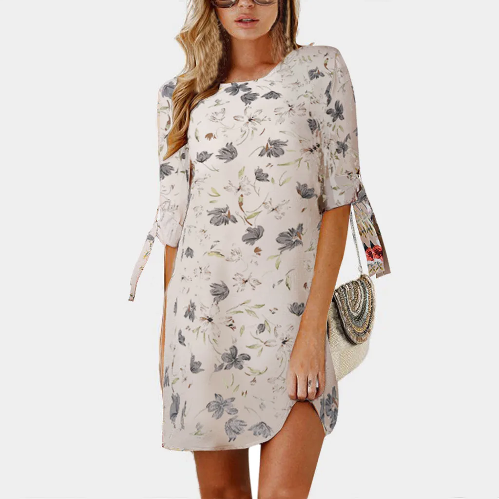 Рюшами женские с цветочным узором бантом рукавами коктейльное мини-платье