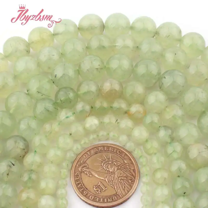 

4,6,8,10,12mm Smooth Round Green Prehnites Natural Stone Loose Beads For DIY Necklace Bracelat Jewelry Making 15" Free Shipping