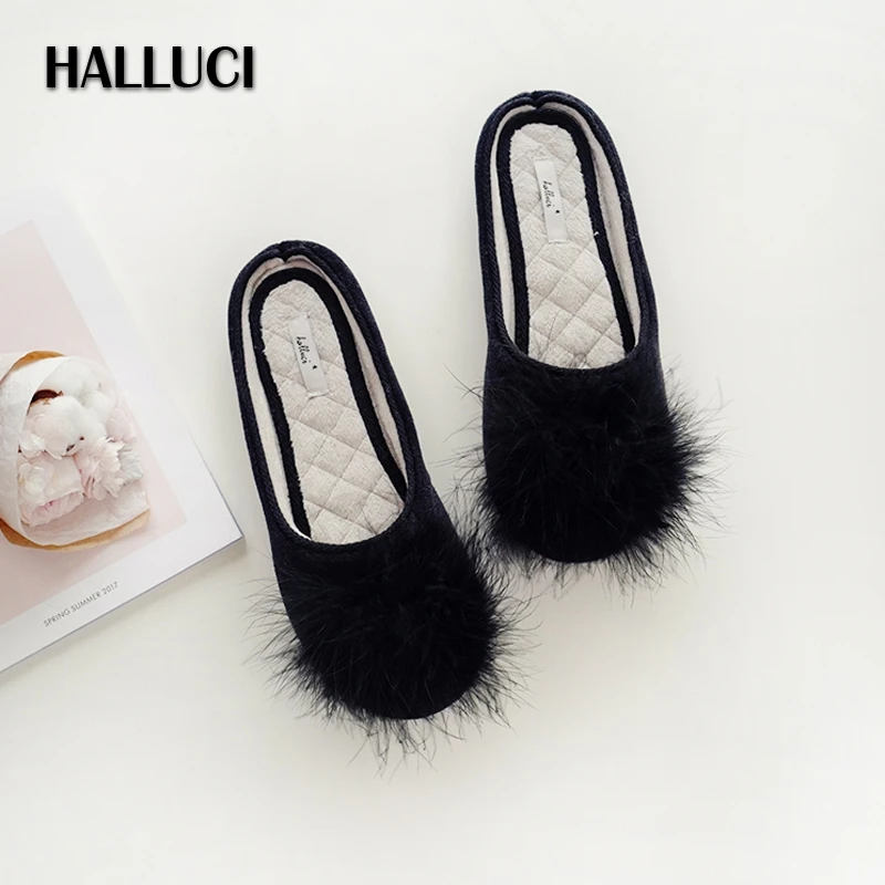 

Super soft Velvet fur home slippers shoes women classic black Bedroom non-slip Slippers indoor floor slippers TX1731