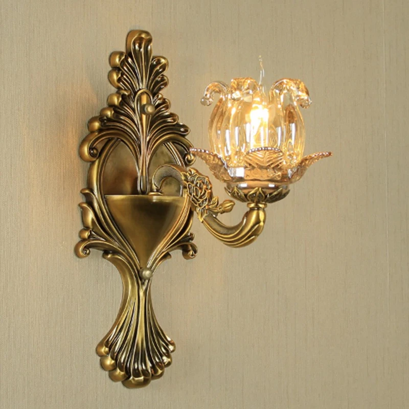 

Gold Bronze Crystal Wall Light Europe Living Room Background Lamp Bedroom Bedside Wall Sconce Restaurant Corridor Aisle Stairs