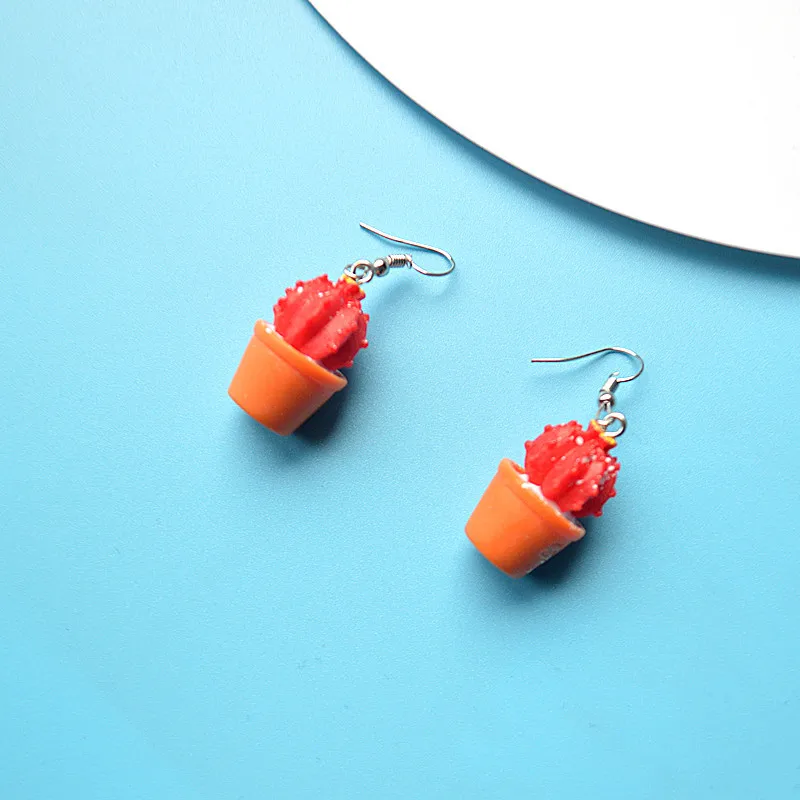 Женские длинные висячие серьги корейские в стиле Харадзюку с имитацией кактуса и