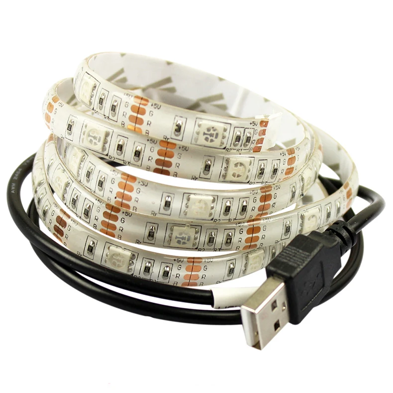 DC 5V USB LED Strip 5050 Waterproof RGB Flexible 50CM 1M 2M With Free 3Key Mini 17Key IR Remote Tape | Освещение