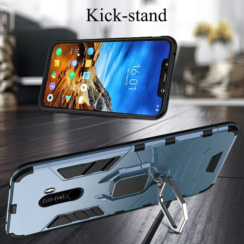 

Armor For Xiaomi Pocophone F1 Poco X3 NFC Case Shockproof PC+TPU Back Cover for Poco F1 Case Magnetic Holder Ring Bracket Case
