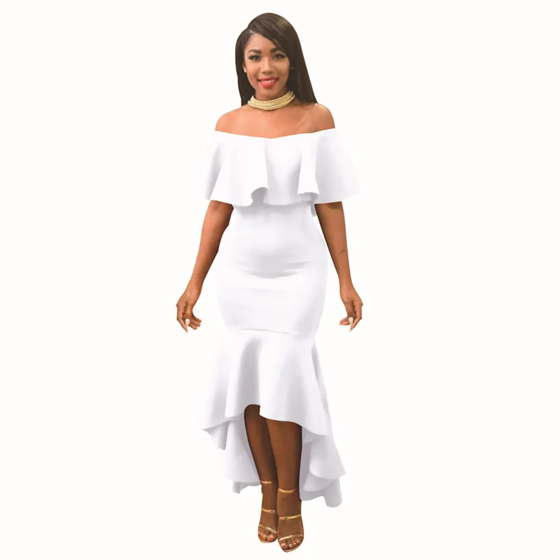 Женское вечернее платье с открытыми плечами однотонное вырезом лотосом и