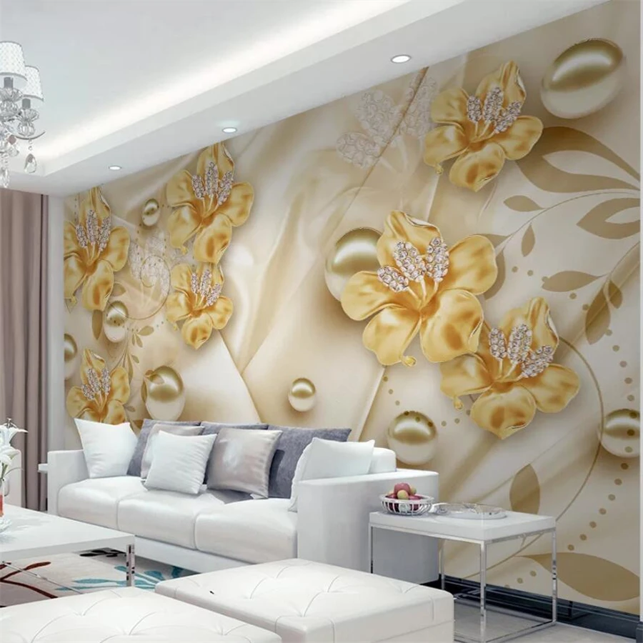Пользовательские обои 3d фрески золотые ювелирные изделия цветок papel де parede