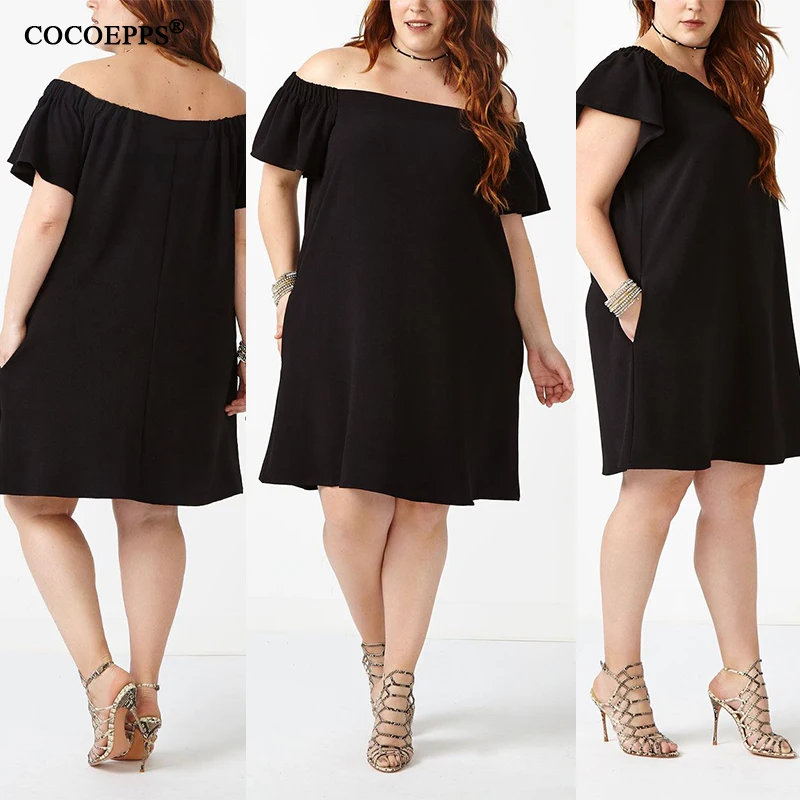 5XL 6XL размера плюс весеннее женское платье летнее Повседневное платье большого размера с открытыми плечами черное сексуальное элегантное вечернее платье большого размера