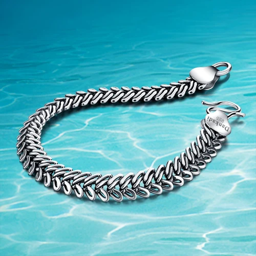 

New Fshion Cesign; Thai Silver Men Bracelet ;Retro Style Snake Chain;Brand Bracelet Men;925 Thai silver Jewelry Flat Shape