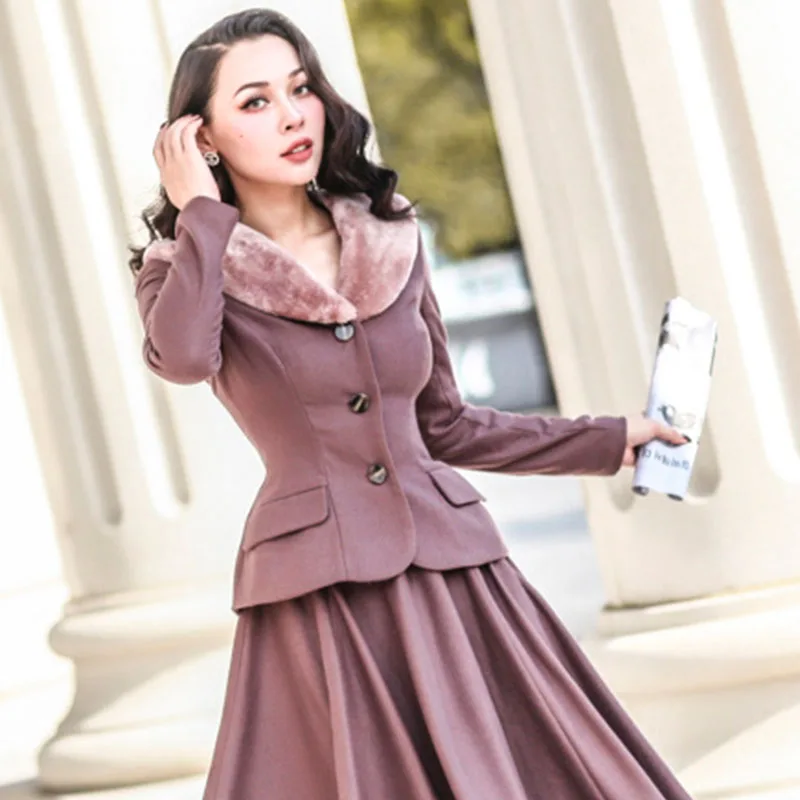 Le palais Винтаж 2018FW 50s классические джинсы с меховой подкладкой и оборки пальто