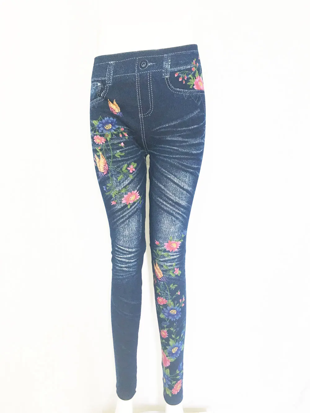 butterfly flower Модные тонкие женские леггинсы из искусственной лосины из джинсовой ткани, сексуальные летние леггинсы с карманом и принтом, повседневные узкие брюки, женская одежда - Цвет: butterfly flower