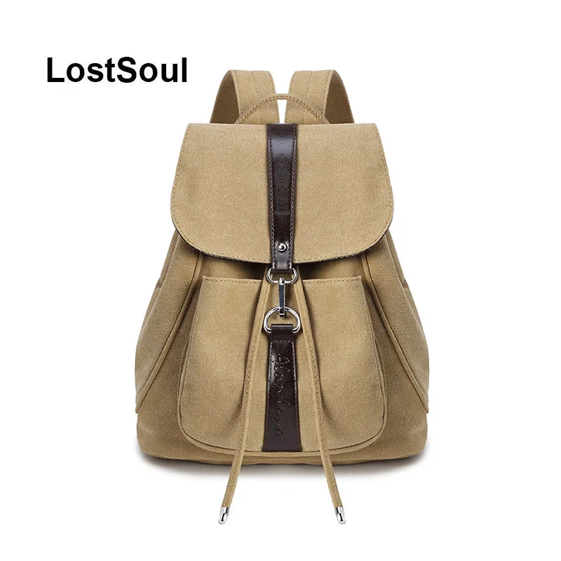 LostSoul винтажная женская сумка, женские повседневные Рюкзаки, холщовые женские школьные сумки на плечо для девочек-подростков, одноцветная дорожная сумка mochila