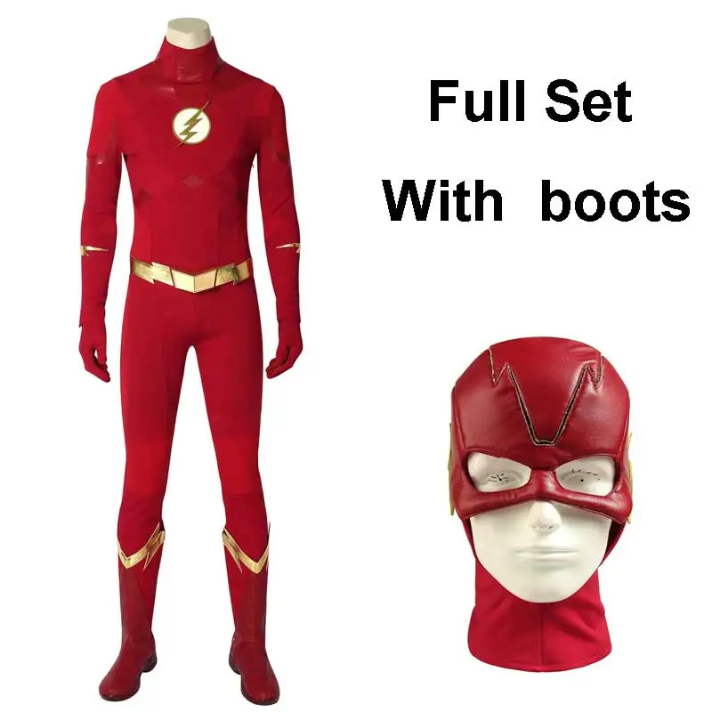 Full set with boots Флэш сезон 5 Косплей Костюм Барри Аллена костюм супергероя костюм на Хэллоуин для взрослых мужчин на заказ полный комплект наряды сделаны с ботинками - Цвет: Full set with boots