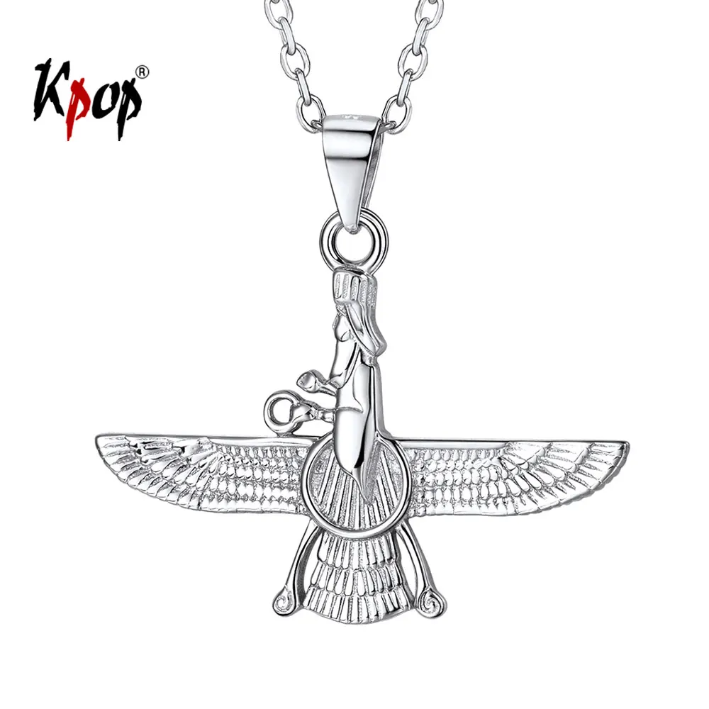 Kpop 925 Sterling Silver Necklace Iranian Jewelry Vintage Faravahar Ahura Mazda Necklace for Women P6328