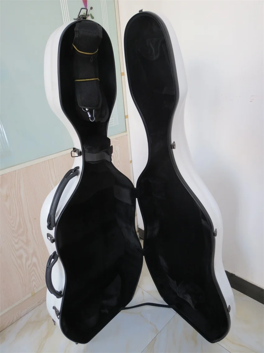 

white composite carbon fiber cello hard case 3/4 wheells/backpack straps