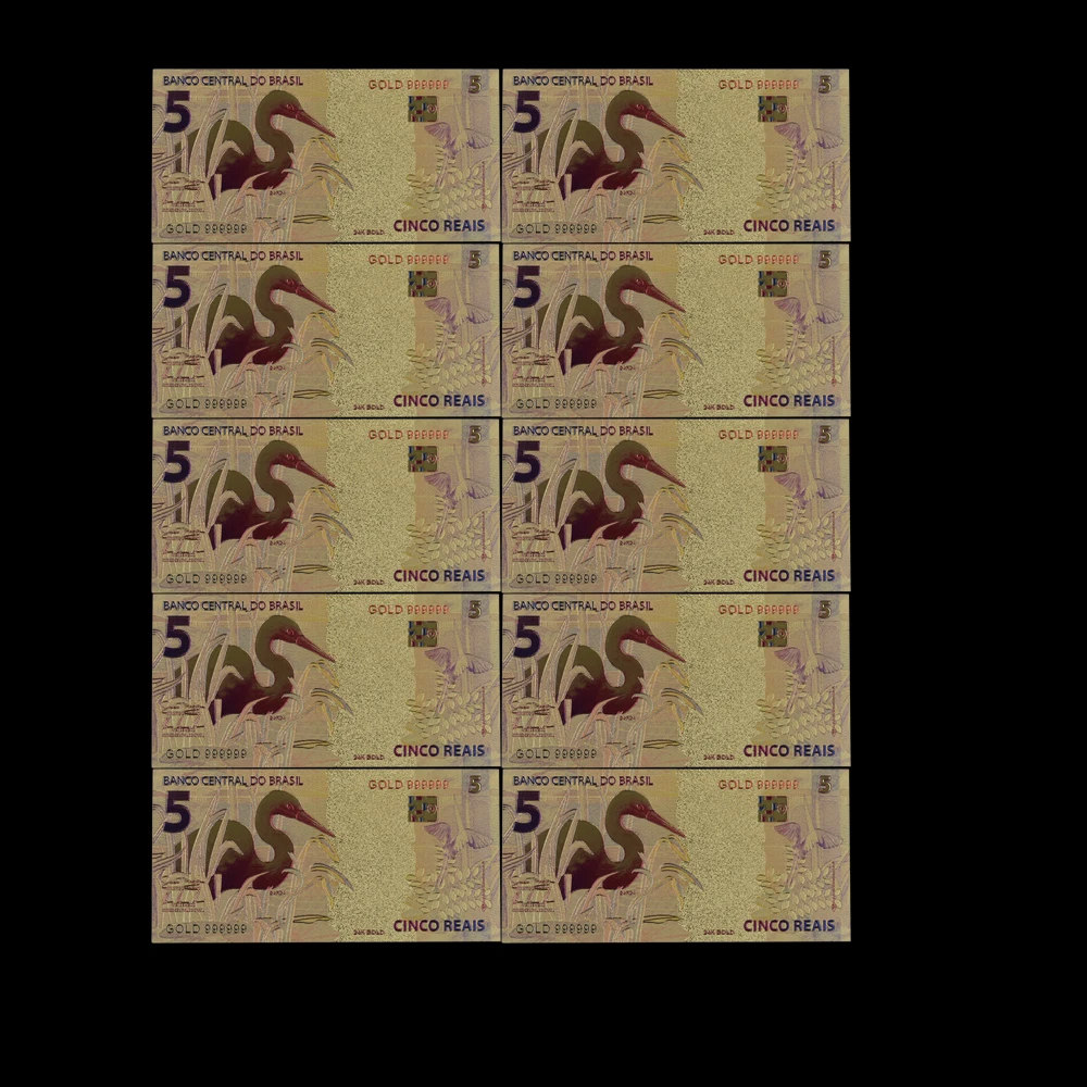 10 шт./лот хорошее Бразильское золото banknotes 2 Reais валютная бумага Красочные 24 к позолоченная копия денег коллекция и подарки - Цвет: style 2