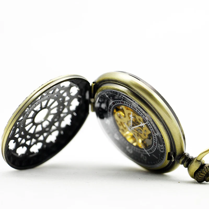 Classical Bronze Spider Web Heart Copper Hollow Mechanical Pocket Watch Retro Chain For Men Women Gift | Наручные часы