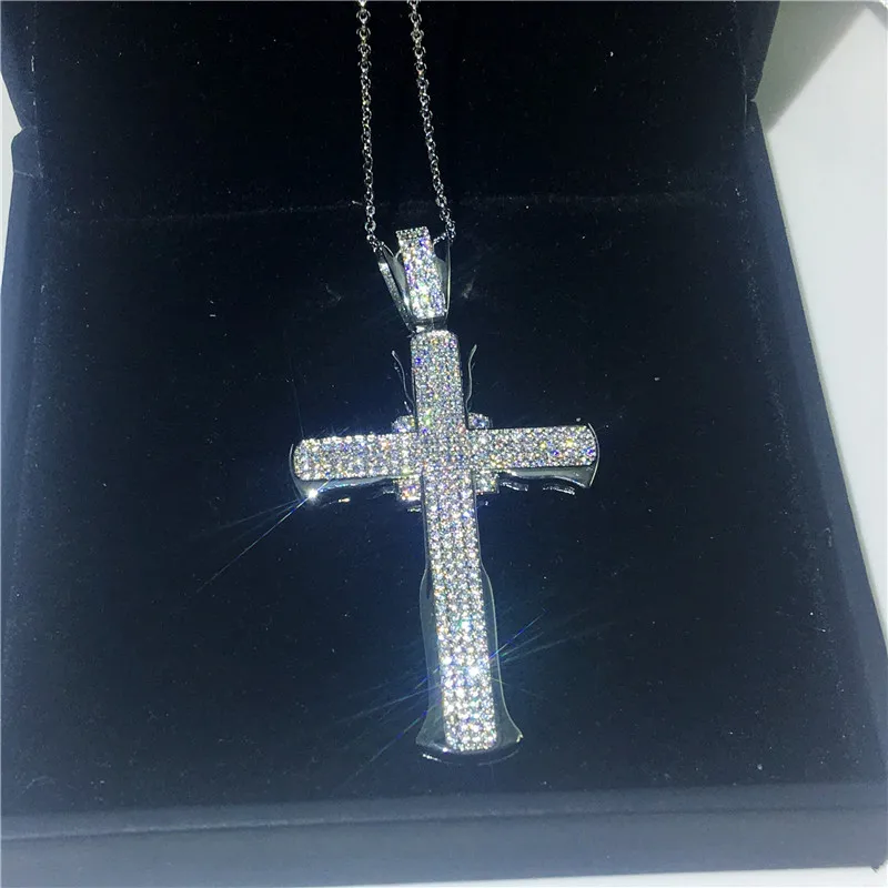 Заявление длинный крест кулон Pave AAAAA cz 925 Серебро Вечерние Свадебные Кулон necalace