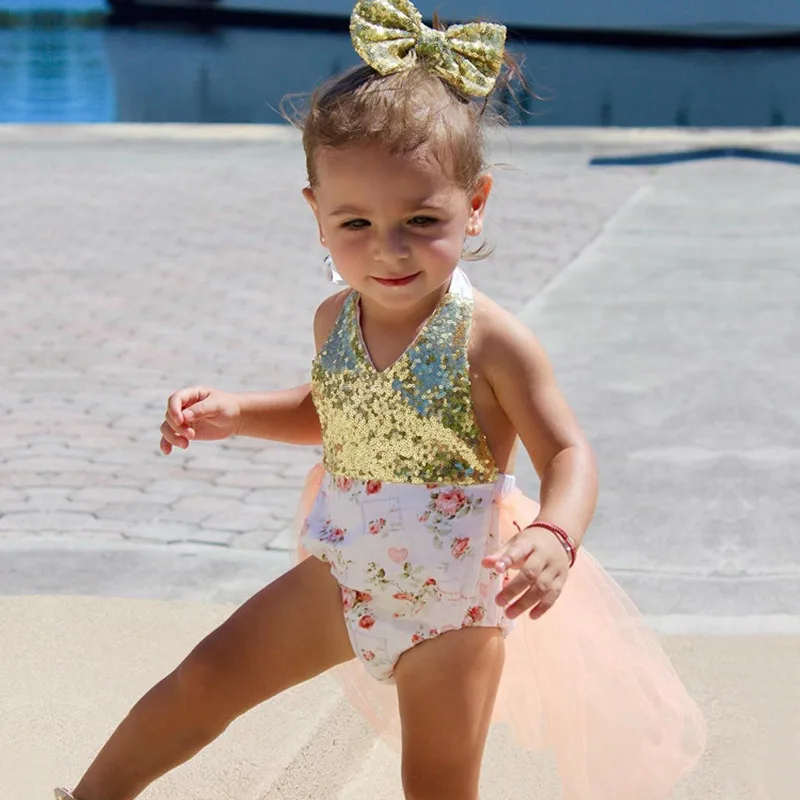 Одежда для маленьких девочек Новинка лета 2019 Модный комбинезон с блестками