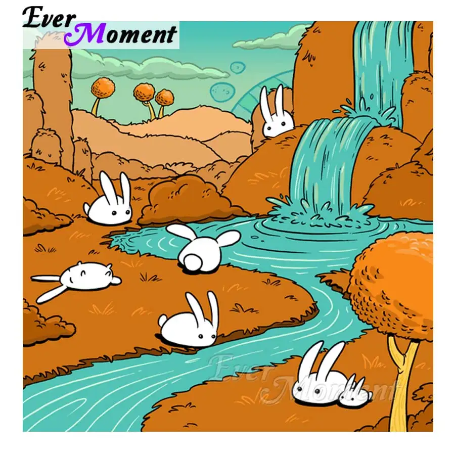Алмазная живопись с кроликом и водопадом Ever Instant мультяшное Полноразмерное