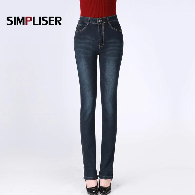 Теплые флисовые джинсы женские штаны 2019 зимние прямые джинсовые брюки большие