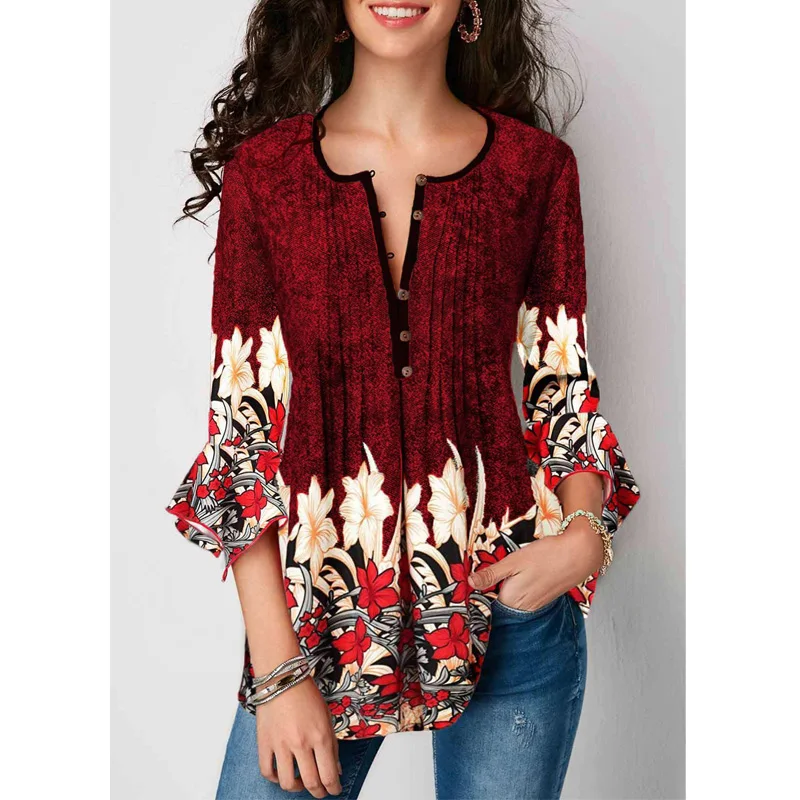 Женская винтажная плиссированная блузка с рукавом три четверти большие