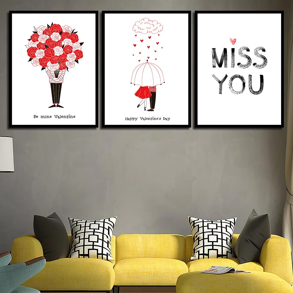 Постер в скандинавском стиле с изображением роз Miss You цветок минимализм холст