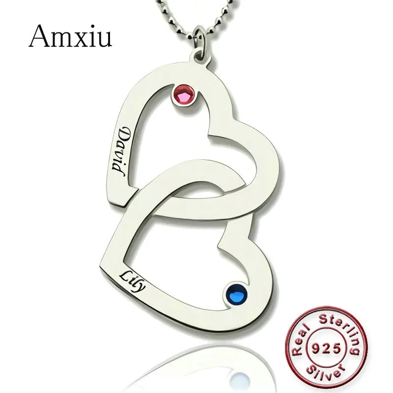 Amxiu индивидуальное женское серебряное ожерелье с кулоном, персонализированное гравировочное ожерелье с двумя искусственными камнями в фор... от AliExpress WW