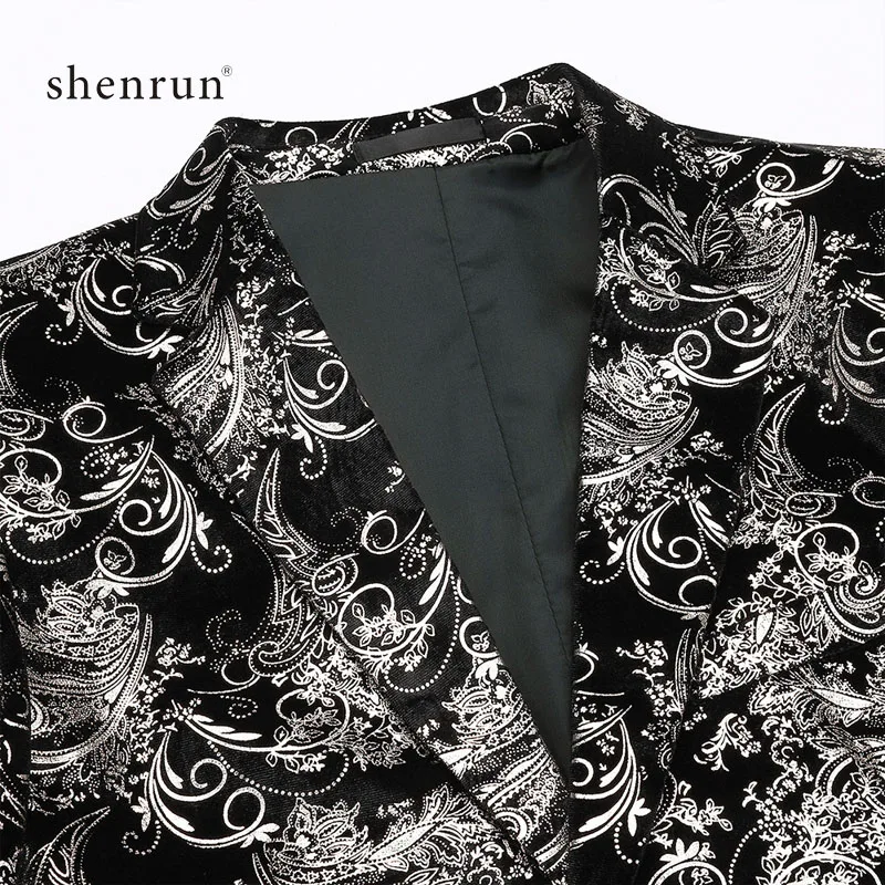 Shenrun мужские блейзеры Золотой Серебряный цветочный узор бархатные куртки приталенный мужской пиджак свадебный банкет Вечеринка Выпускной сценический костюм