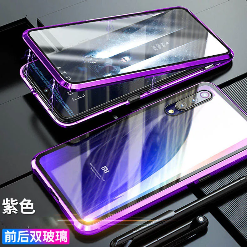 purple Магнитный чехол для Xiao mi redmi Note 7 Pro, передний+ задний двухсторонний чехол из закаленного стекла для redmi K20 Pro 7A A2 mi 9T CC9, металлический бампер - Color: purple