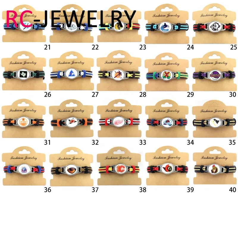 49# Ice Hockey Braided Bracelet Hurricane Carolina Charm Cowhide For Men genuine leather Jewelry Gifts | Украшения и аксессуары