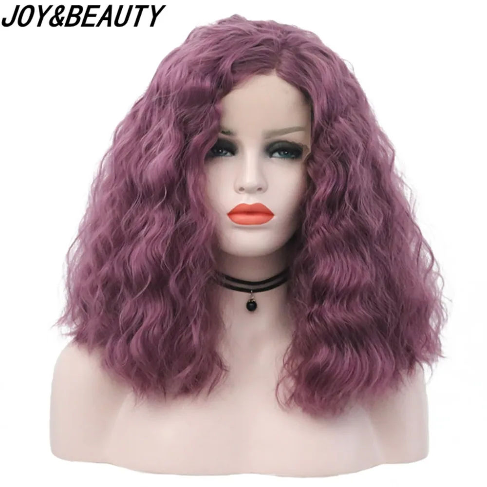 JOY& BEAUTY 16 дюймов фиолетовый цвет синтетический парик на кружеве кудрявый средней длины парики высокотемпературное волокно для женщин