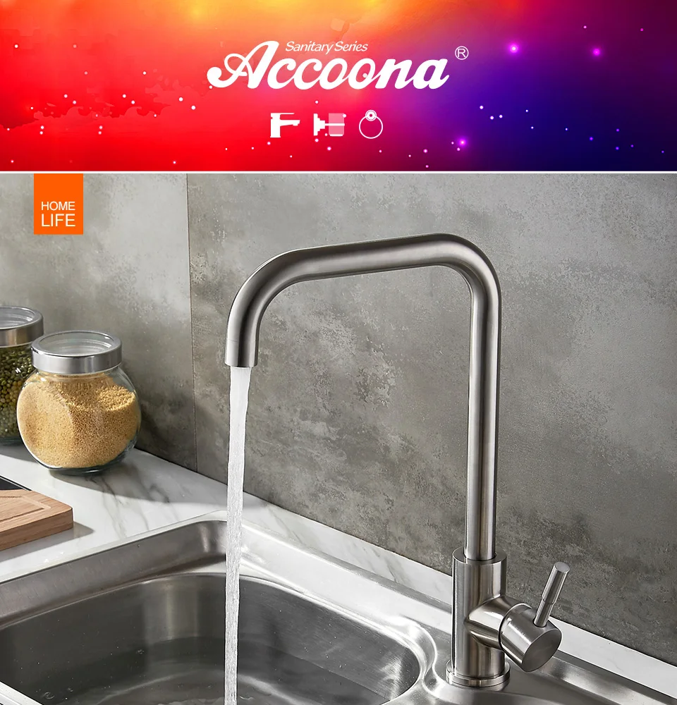 Кухонный кран Accoona из нержавеющей стали с одной ручкой и одним отверстием, смеситель для раковины, Настенный Матовый кран для горячей и холодной воды A4490