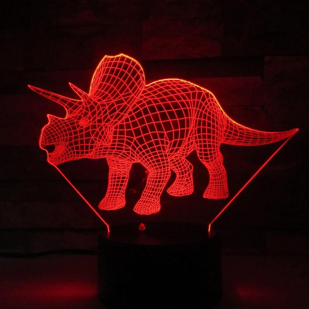 Triceratops динозавр Иллюзия 3d лампа 7 цветов Изменение дистанционного сенсорного led 3D