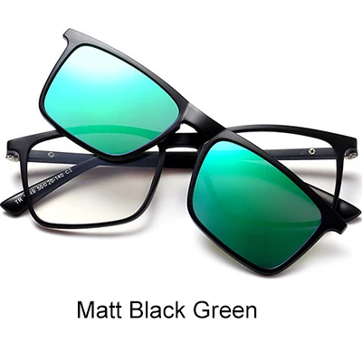 Matt Black Green Два Oclock ультра-светильник TR90 квадратные оправы для очков с зажимом солнцезащитные очки для мужчин и женщин весенние шарниры для вождения очки Рамка L2249 - Цвет линз: Matt Black Green