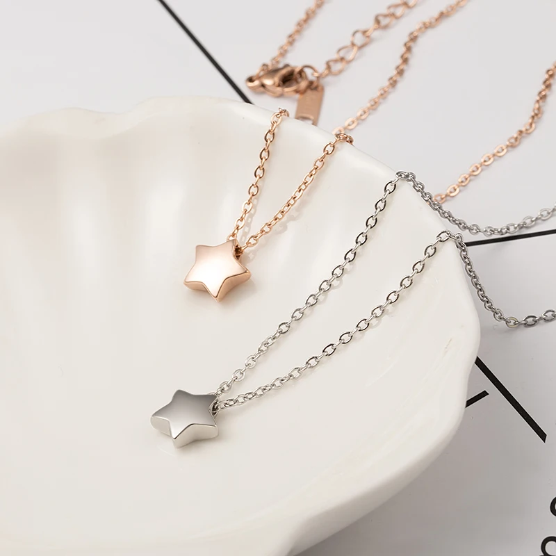 Ожерелье с подвеской в виде маленькой звезды розовое золото серебро титановая