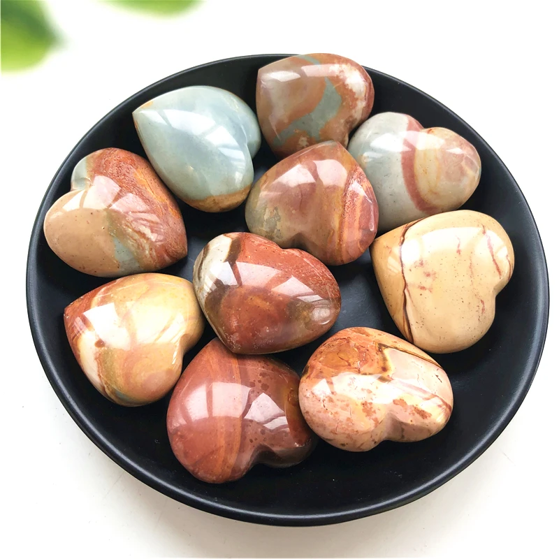 1 Piece Natural Ocean Jasper Heart-shaped Sea Agate Heart Gemstones Decoration Lucky Gemstones Natural