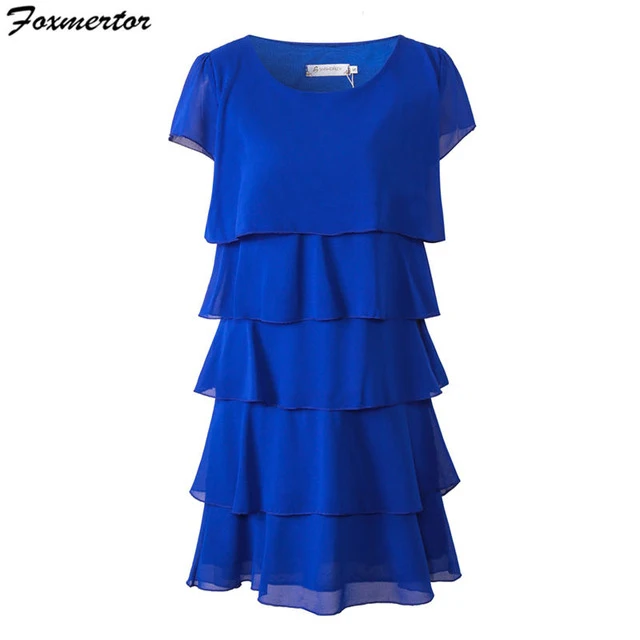 Blue Vestidos de fiesta, женское платье, плюс размер, 5XL, высокое качество, элегантные женские вечерние платья, коктейльное платье с оборками, свободное летнее шифоновое платье - Цвет: Blue