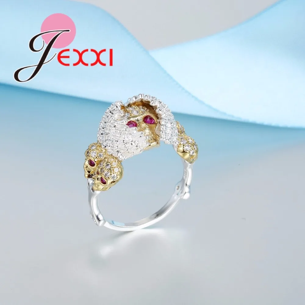 Роскошные 925 пробы кольца в стиле панк с серебряным черепом и кубическим