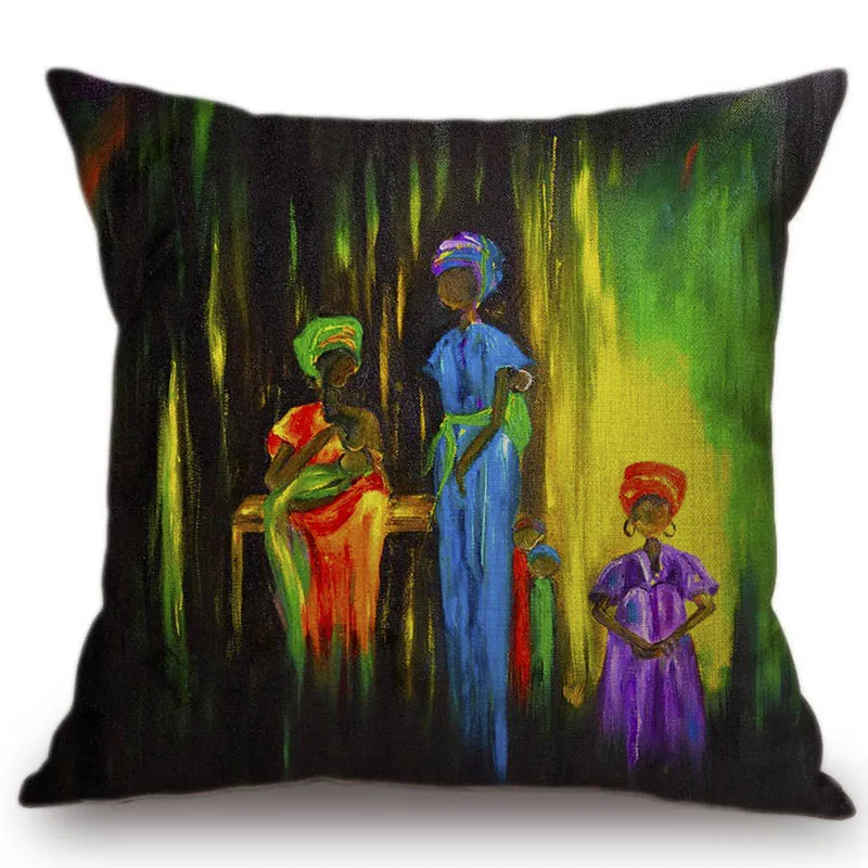 Museum Art Corridor Decoration Africa Culture Pillow Cover Colourful Dancing African Women Girl Hotel Lobby Decor Cushion | Дом и сад