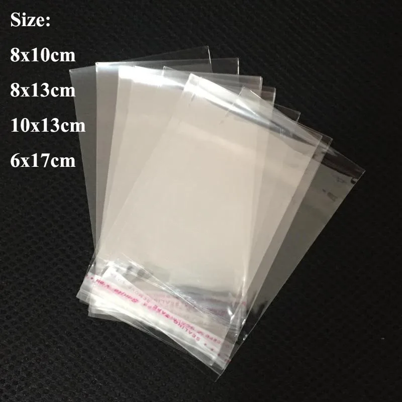 

1000 шт./лот 8x10, 8x13, 10x13, 6x17 см прозрачные самоклеящиеся пакеты из полипропилена, пластиковый пакет, подарочная упаковка для ювелирных изделий