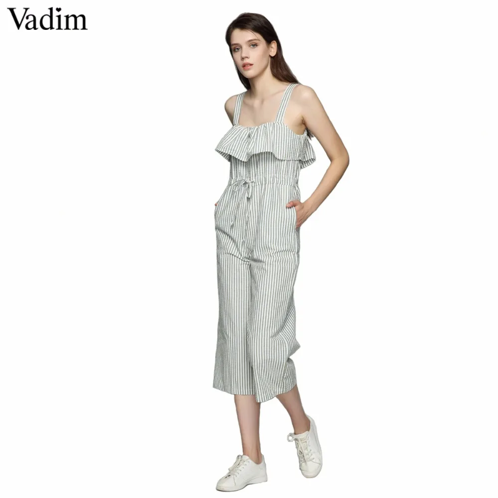 Милый женский комбинезон vadim с бантом и оборками в полоску карманами на