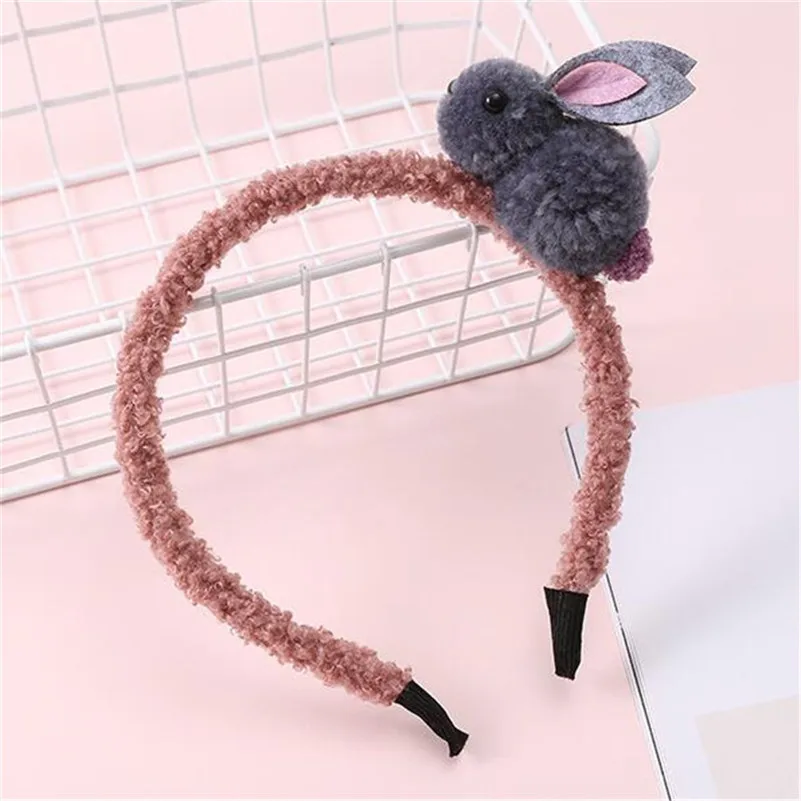 4 Gray Navy Pink Милая Детская повязка на голову с кроликом, Корейская Милая повязка на голову, плюшевый детский обруч для волос, резиновая модная повязка для волос принцессы, аксессуары для волос - Цвет: 4 Gray Navy Pink