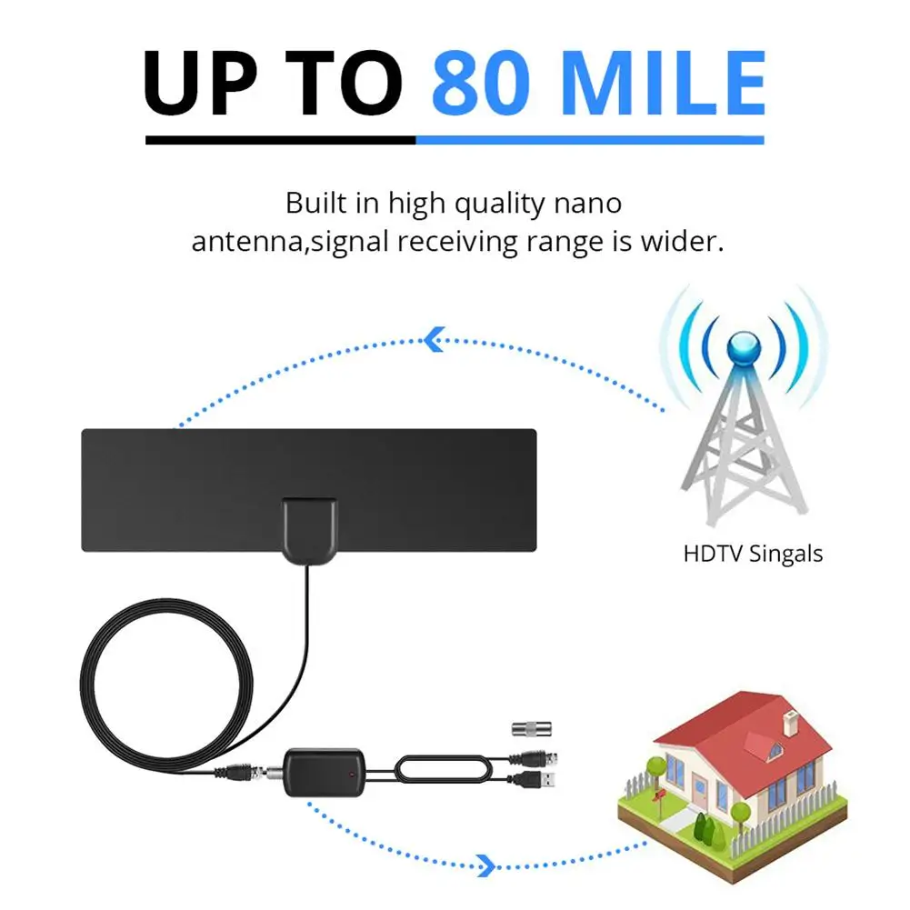 80 Miles 1080P HD tv внутренняя цифровая ТВ DVB-T2 антенна с усилителем сигнала Усилитель ТВ радиус прибой лиса телевизионная антенна