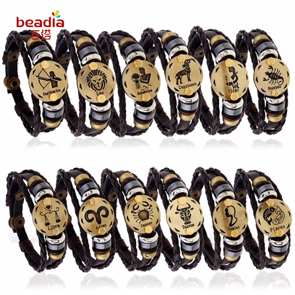 Новый плетеный кожаный браслет для мужчин и женщин с изображением девы Стрельца