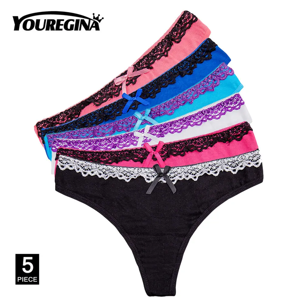 A random color-5 pcs Сексуальные женские хлопковые стринги, трусики, нижнее белье, трусы, нижнее белье, дамское нижнее белье, низкая посадка, бант, для девушек, Милые Удобные, 5 шт./комплект, M-XL - Цвет: A random color-5 pcs