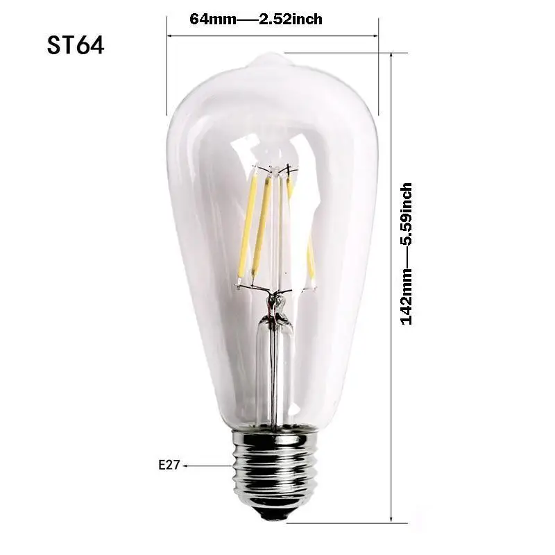 E27 AC110V 220V винтажный ST64 светодиодный светильник с регулируемой яркостью 2 Вт 4 Вт 6 Вт 8 Вт Светодиодный светильник накаливания Edison 2300 К 2700 к 6000 К Желтый Теплый Холодный белый цвет