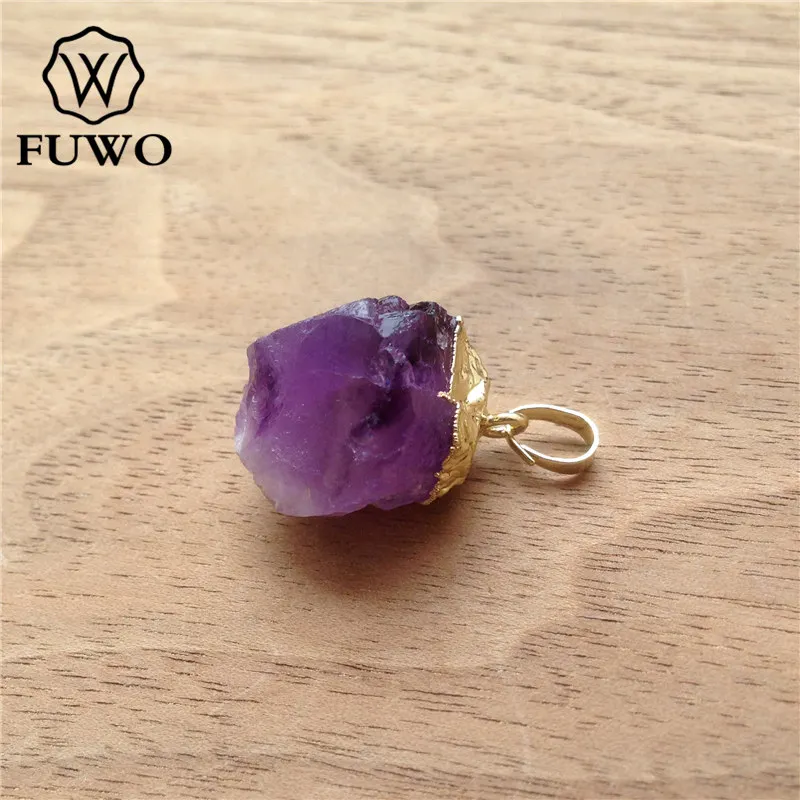 Amethyst FUWO натуральное розовое аметисты кварц Подвеска с 24 К золото Цвет покрытием Мода резной Агаты камень для DIY решений PD162 - Окраска металла: Amethyst