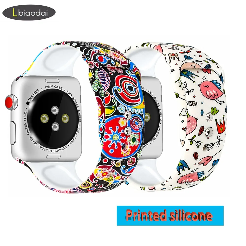Силиконовый ремешок для apple watch band 5 4 44 мм 40 мм iwatch band 42 мм 38 мм браслет correa Sport популярные печатные аксессуары для часов