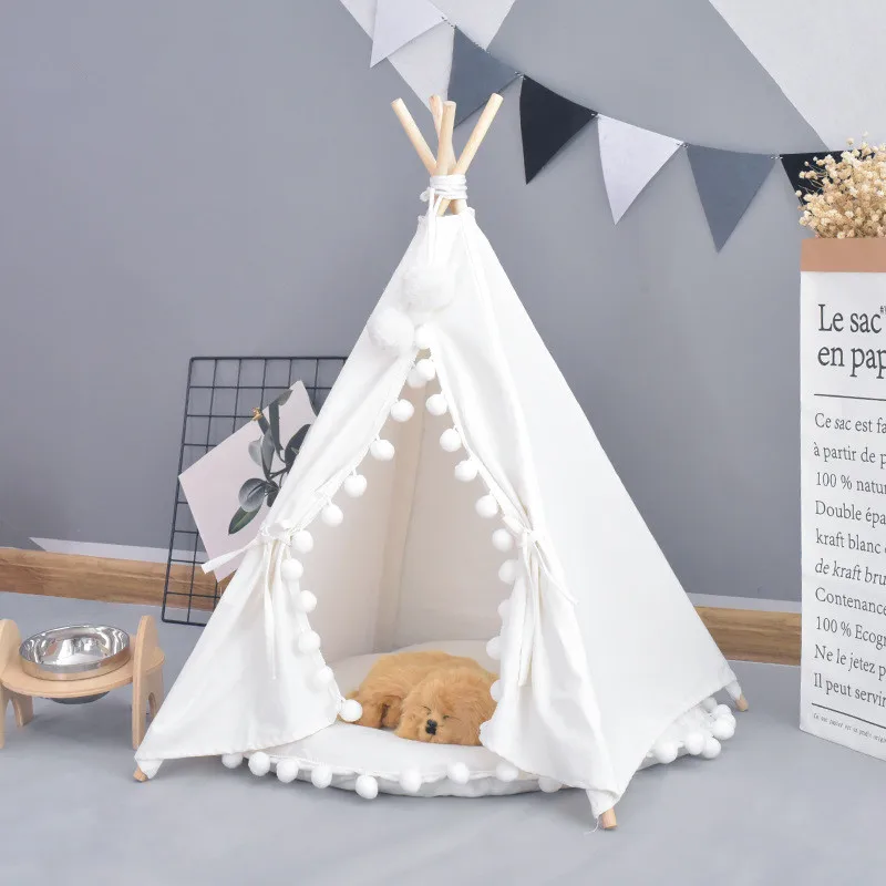 

White Canvas Pom Pom Pet Teepee 24 Inches Without Pompom Garland
